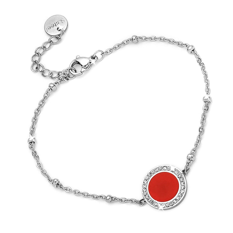 Bracciale donna in acciaio Linea EASY con ciondolo pendente - ROUND ROSSO -Beloved_gioielli