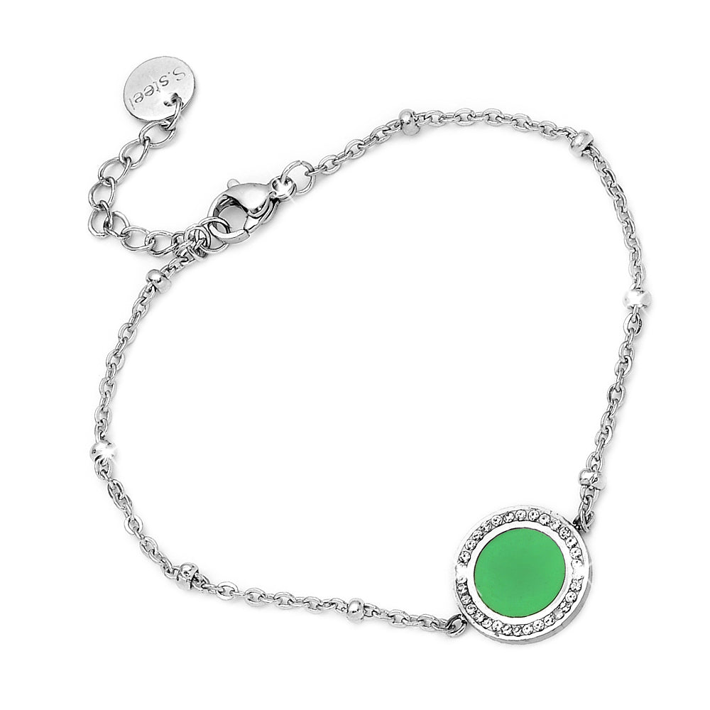 Bracciale donna in acciaio Linea EASY con ciondolo pendente - ROUND VERDE -Beloved_gioielli