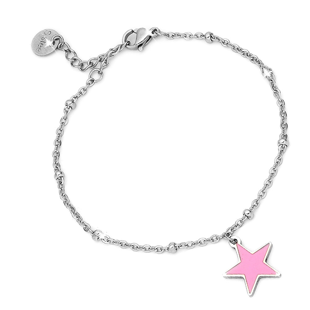 Bracciale donna in acciaio Linea EASY con ciondolo pendente - STELLA ROSA -Beloved_gioielli