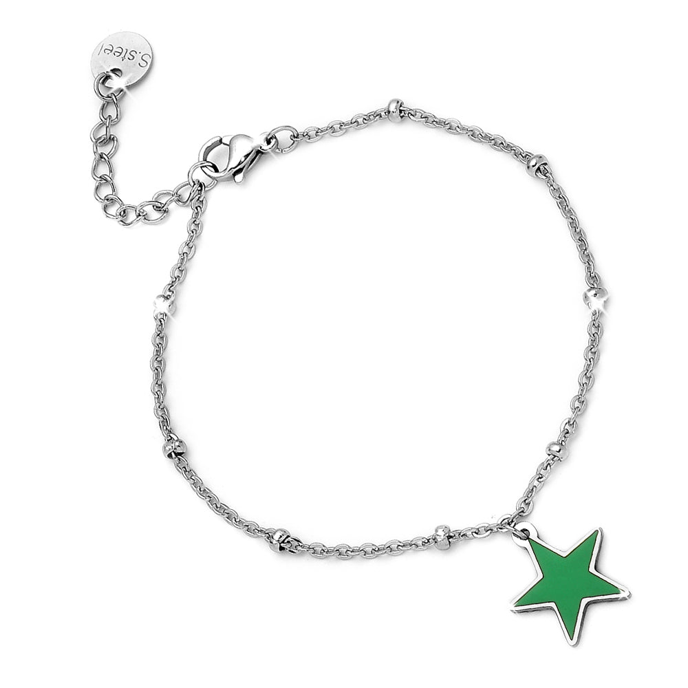 Bracciale donna in acciaio Linea EASY con ciondolo pendente - STELLA VERDE -Beloved_gioielli