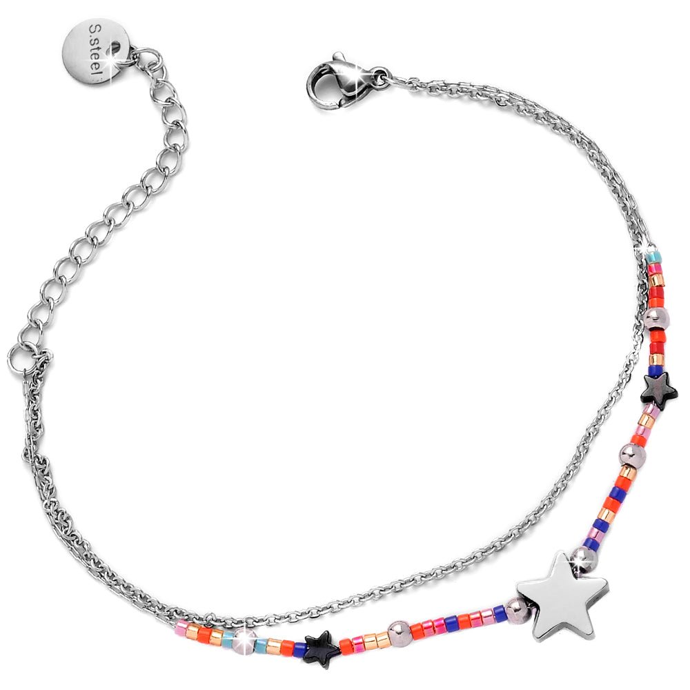 Bracciale due file con Cristalli tubolari e charms - Stella cristalli Rainbow -Beloved_gioielli