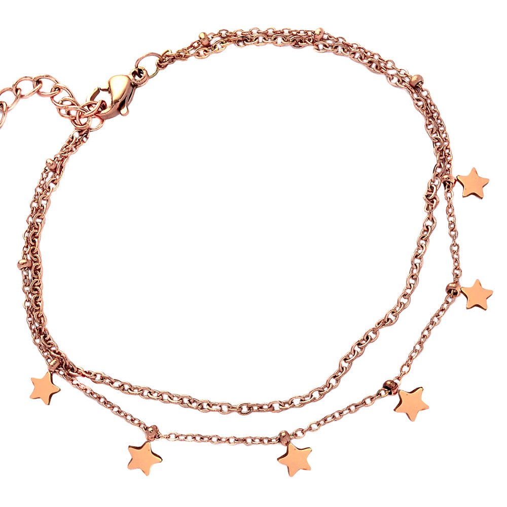 Bracciale due file in acciaio con charms pendenti rose gold - Stelle -Beloved_gioielli