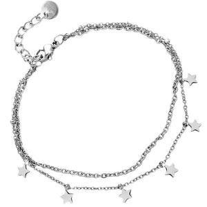 Bracciale due file in acciaio con charms pendenti silver - Stelle -Beloved_gioielli
