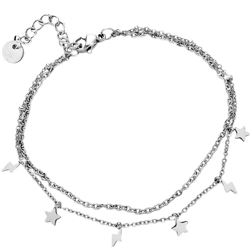 Bracciale due file in acciaio con charms pendenti silver - Stelle e fulmini -Beloved_gioielli