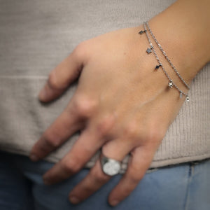 Bracciale due file in acciaio con charms pendenti silver - Stelle e fulmini -Beloved_gioielli