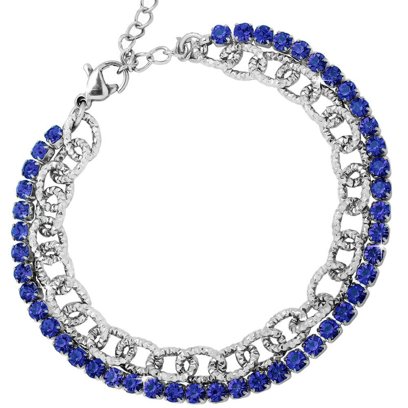 Bracciale due file Tennis e Groumette in acciaio silver - Cristalli blu -Beloved_gioielli