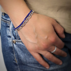 Bracciale due file Tennis e Groumette in acciaio silver - Cristalli blu -Beloved_gioielli