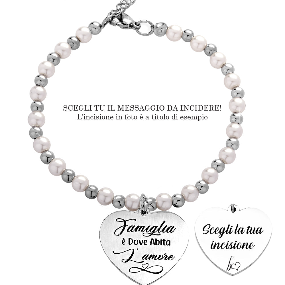 Bracciale Personalizzato Con Perline In Pietre Naturali - Tiger Eye, Turchese Bianco E Malachite - Regalo Con Incisione Nomi Per Coppia, Amici, Genitori