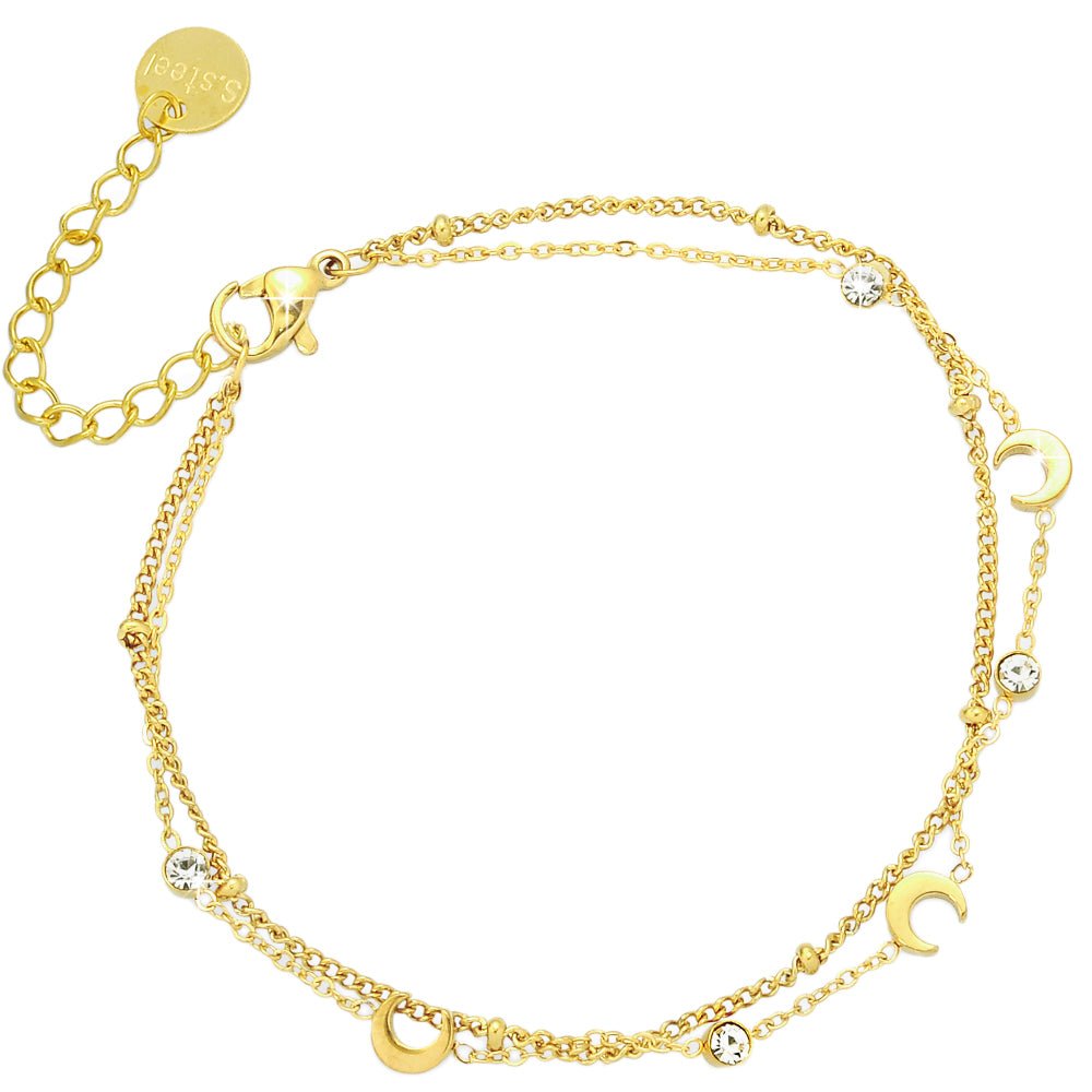 Bracciale Essential due file con castoncini e charms - Gold Mezzelune -Beloved_gioielli