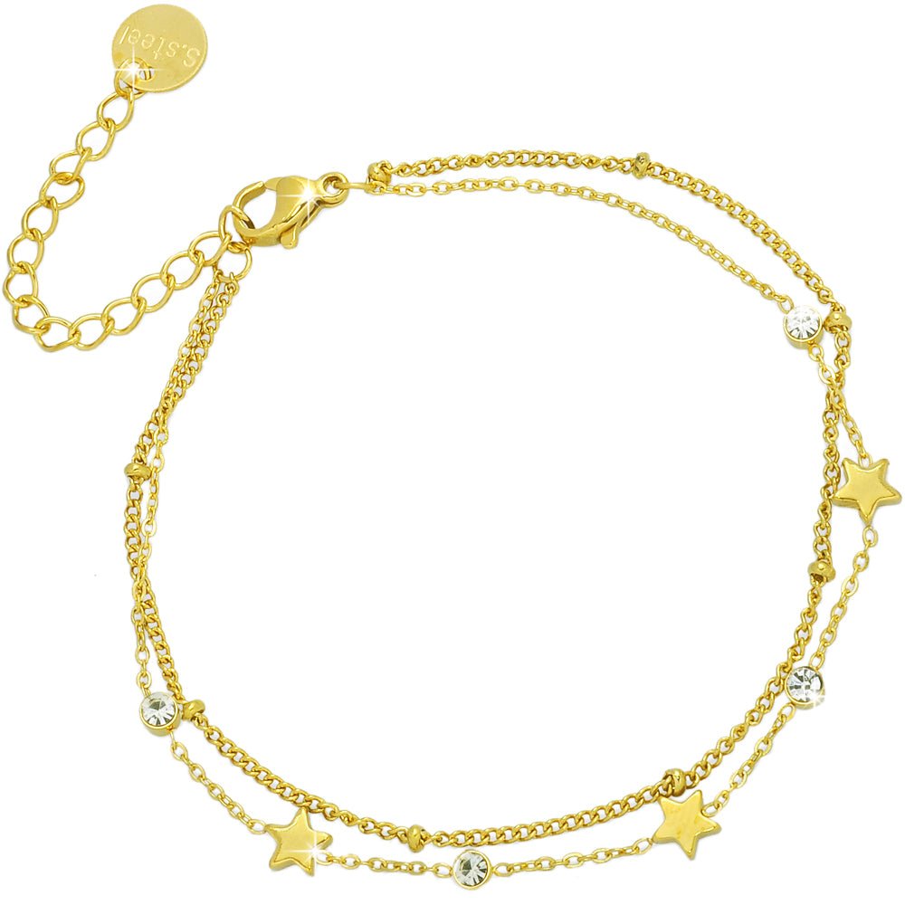 Bracciale Essential due file con castoncini e charms - Gold Stelle -Beloved_gioielli