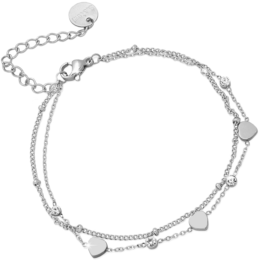 Bracciale Essential due file con castoncini e charms - Silver Cuori -Beloved_gioielli