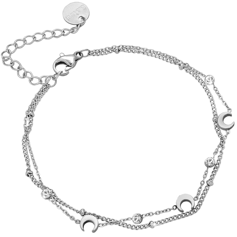 Bracciale Essential due file con castoncini e charms - Silver Mezzelune -Beloved_gioielli