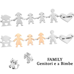 Bracciale Family Genitori + 2 Bimbe anche con animali - con incisione -Beloved_gioielli