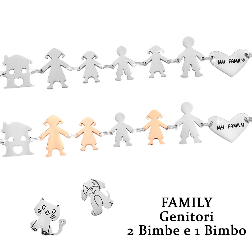 Bracciale Family Genitori + 2 Bimbe + Bimbo anche con animali - con incisione -Beloved_gioielli