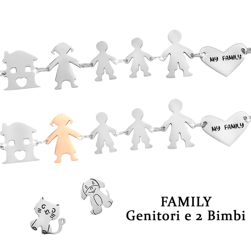 Bracciale Family Genitori + 2 Bimbi anche con animali - con incisione -Beloved_gioielli