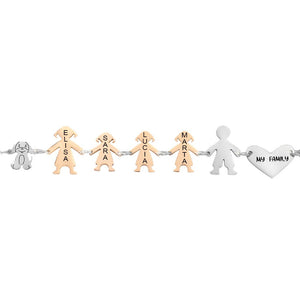 Bracciale Family Genitori + 3 Bimbe anche con animali - con incisione -Beloved_gioielli