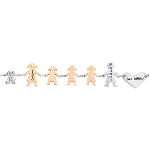 Bracciale Family Genitori + 3 Bimbe anche con animali - con incisione -Beloved_gioielli
