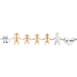 Bracciale Family Genitori + 3 Bimbe anche con animali - con incisione -Beloved_gioielli