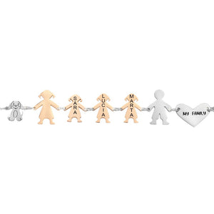 Bracciale Family Genitori + 3 Bimbe anche con animali - con incisione -Beloved_gioielli