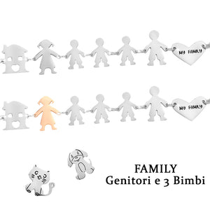 Bracciale Family Genitori + 3 Bimbi anche con animali - con incisione -Beloved_gioielli