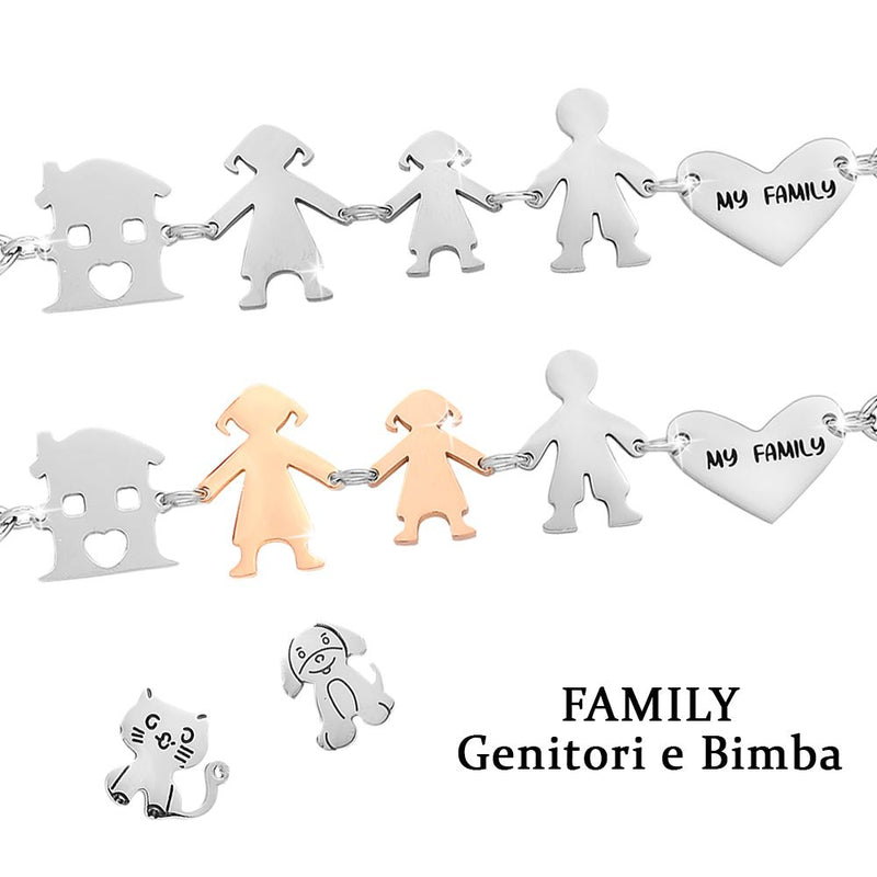 Bracciale Family Genitori + Bimba anche con animali - con incisione -Beloved_gioielli