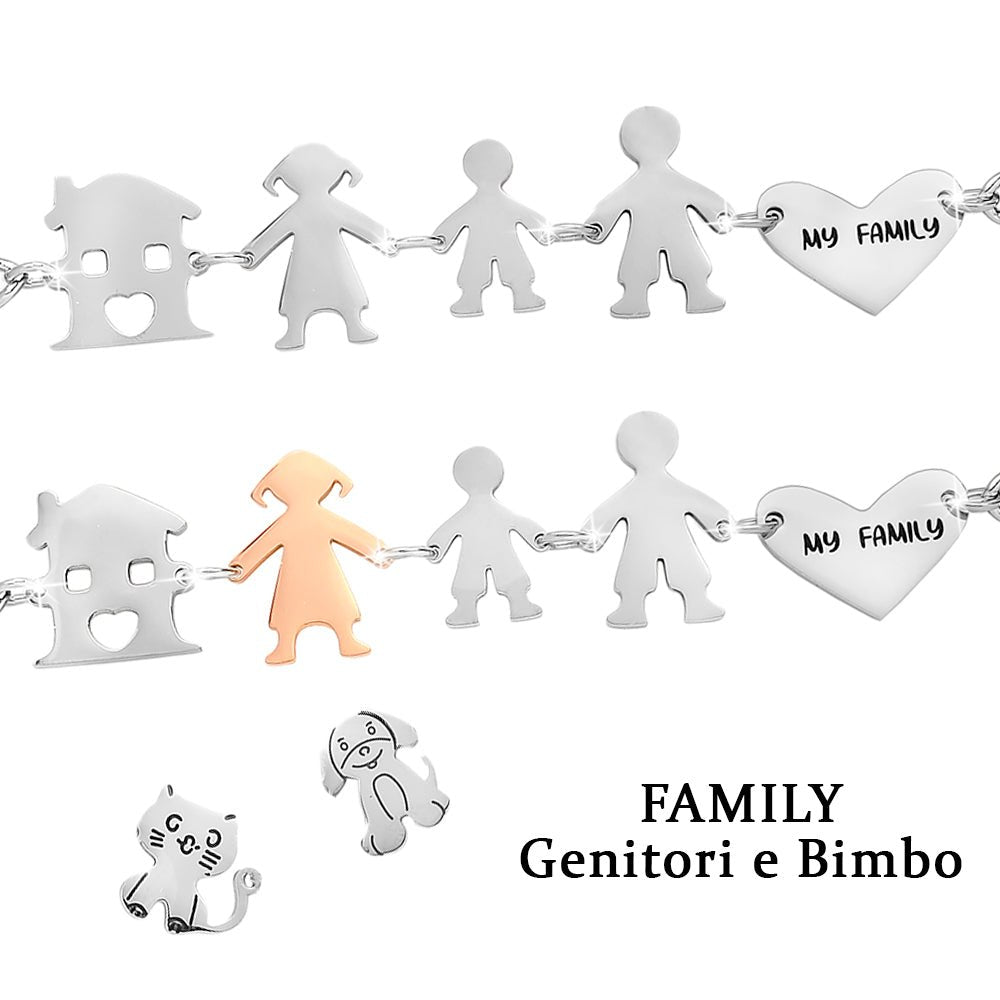 Bracciale Family Genitori + Bimbo anche con animali - con incisione -Beloved_gioielli