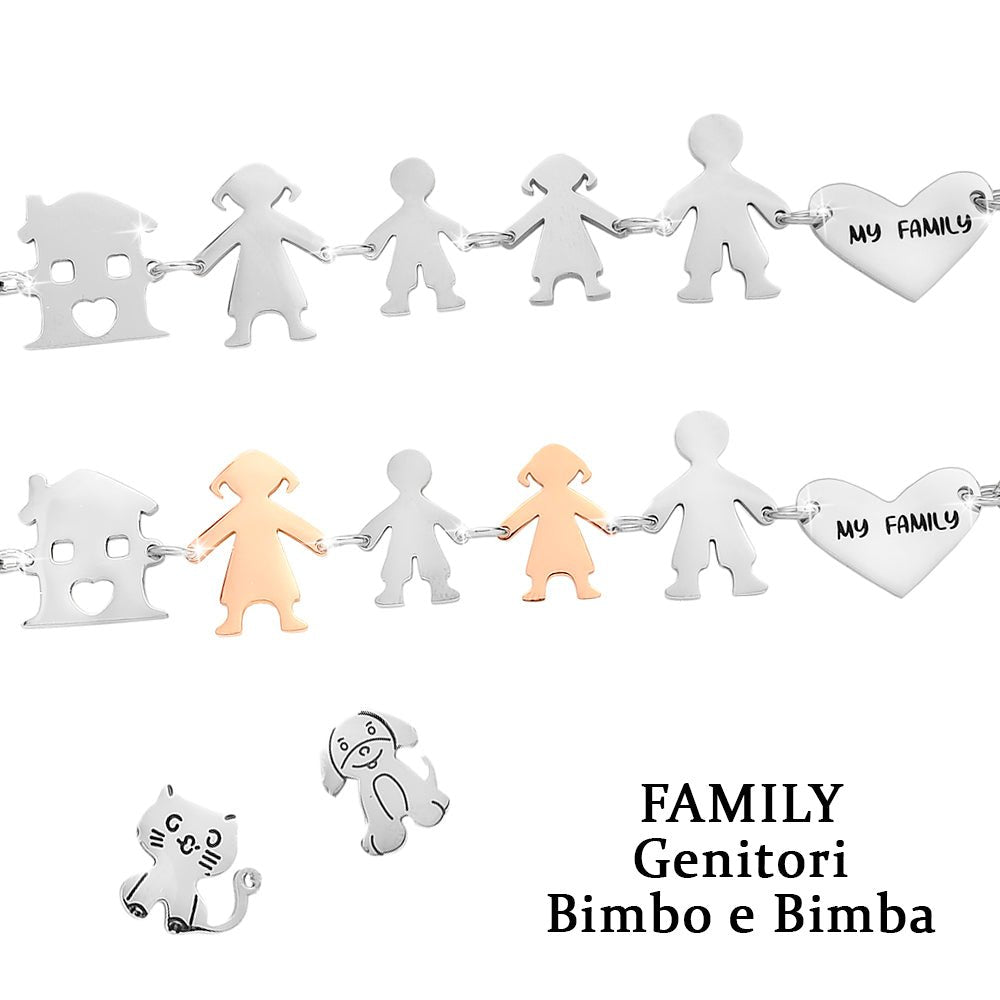 Bracciale Family Genitori + Bimbo + Bimba anche con animali - con incisione -Beloved_gioielli