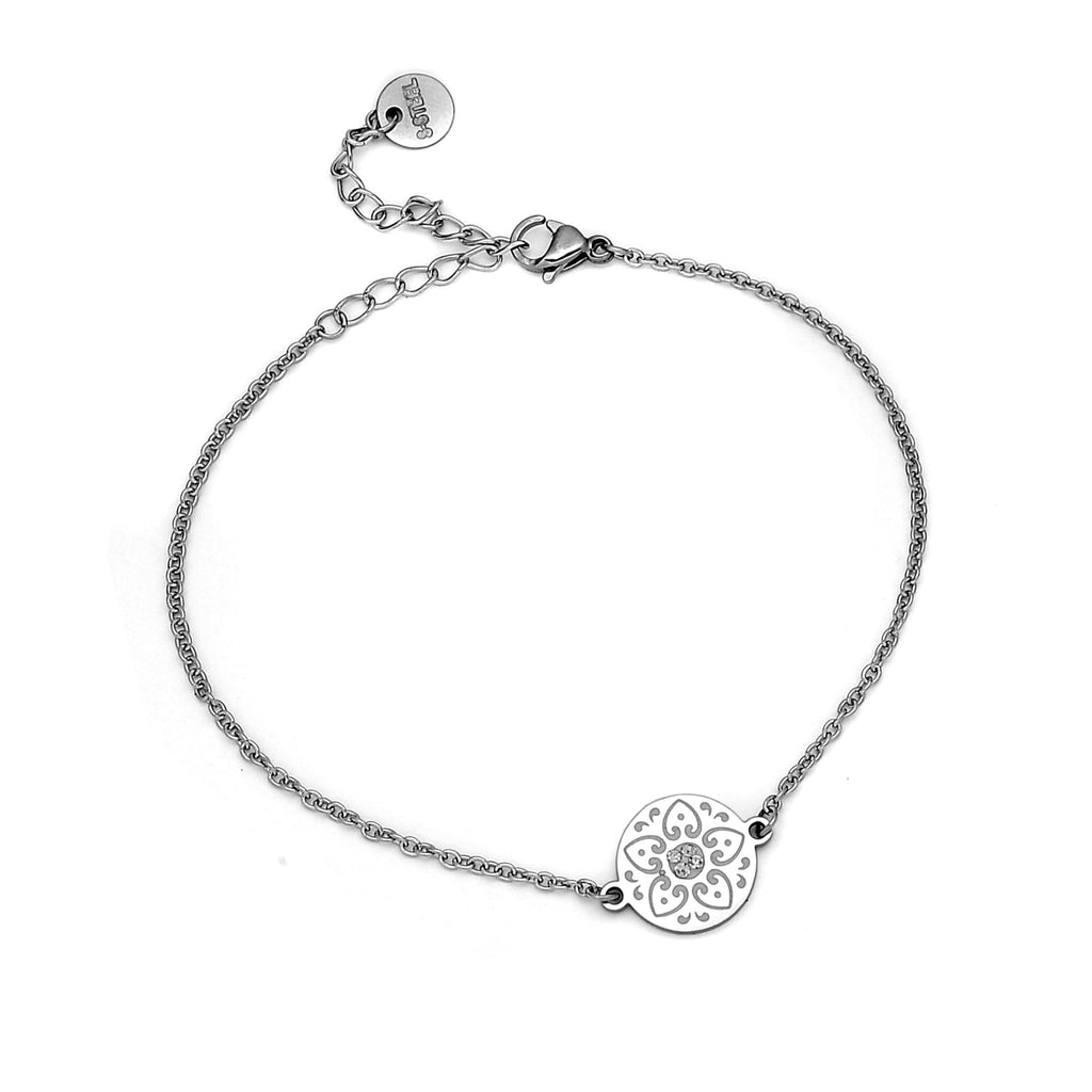 Bracciale Flower con incisioni e cristalli -Beloved_gioielli