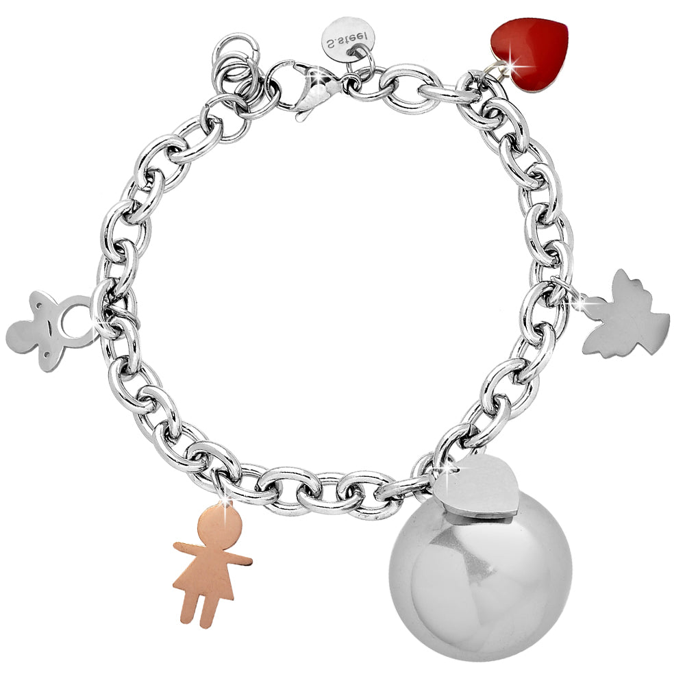 Bracciale Groumette Chiama Angeli con cuore smaltato e Bimba rose gold -Beloved_gioielli