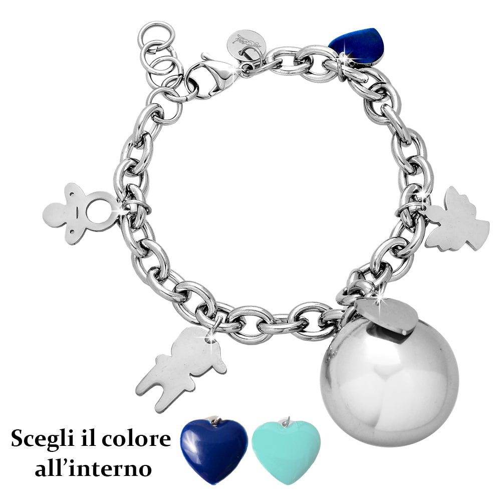 Bracciale Groumette Chiama Angeli con cuore smaltato e Bimbo silver -Beloved_gioielli