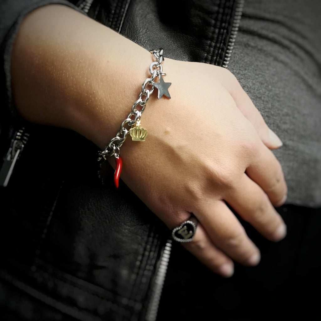 Bracciale Groumette con Charms - multicolor con cornetto smaltato -Beloved_gioielli