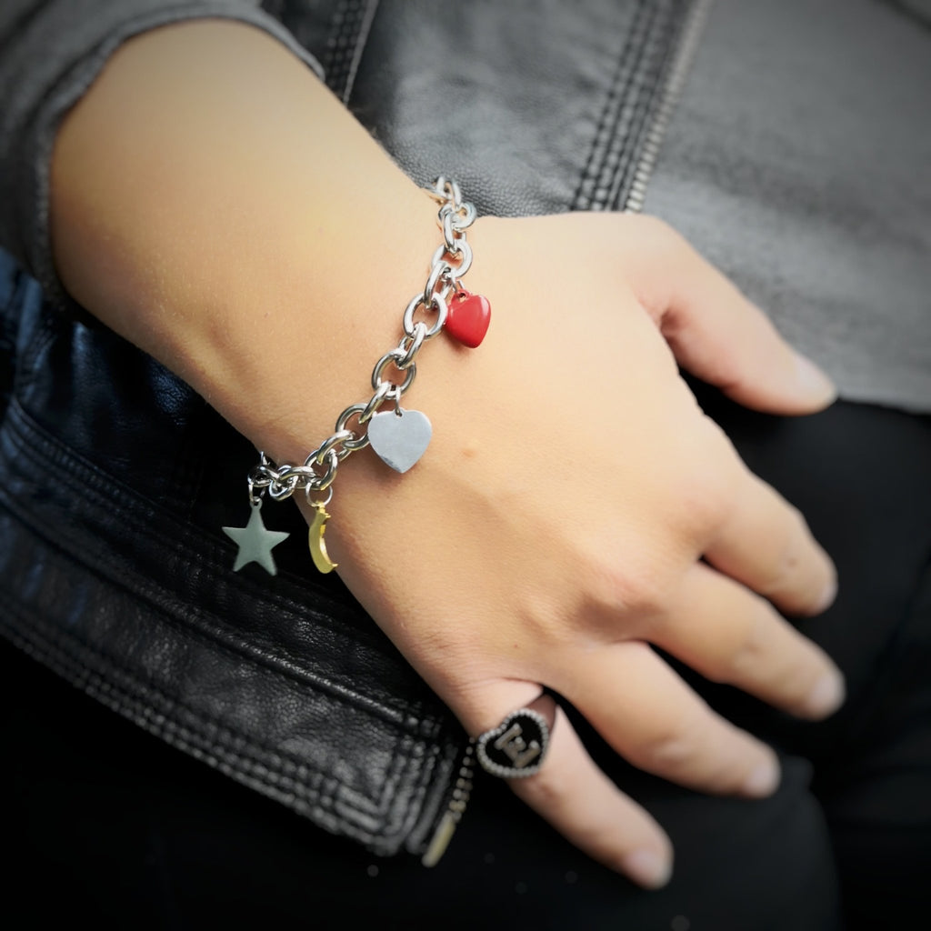 Bracciale Groumette con Charms - multicolor con cuore smaltato -Beloved_gioielli