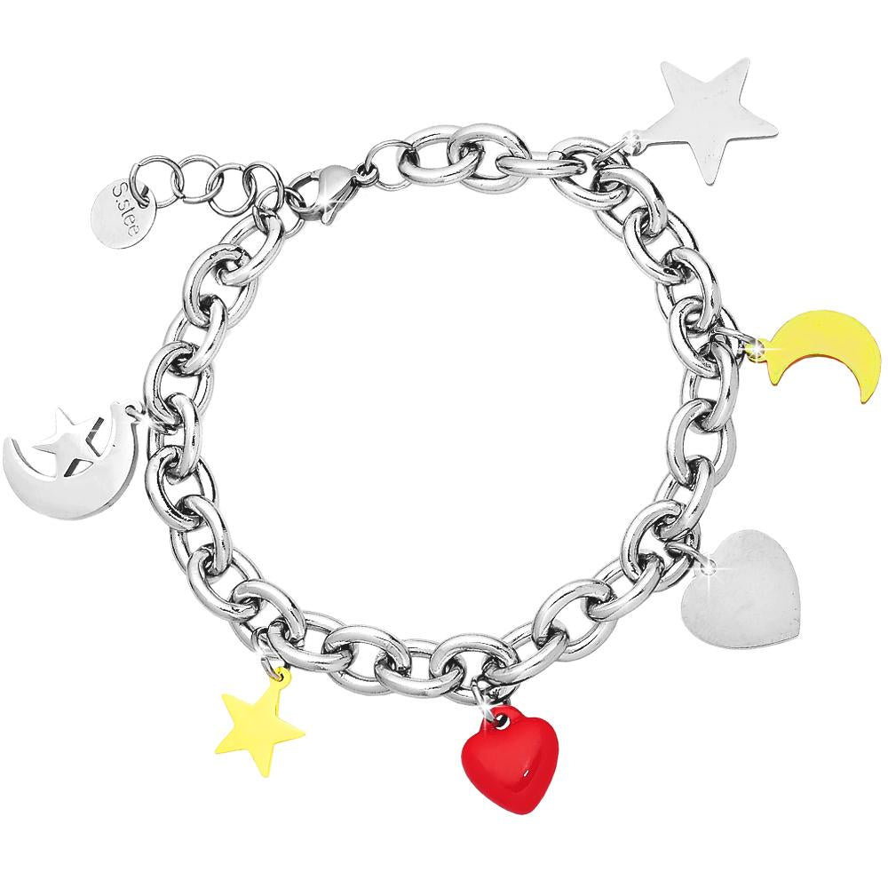 Bracciale Groumette con Charms - multicolor con cuore smaltato -Beloved_gioielli