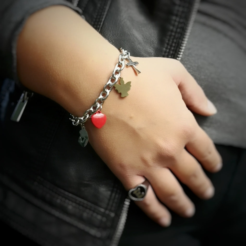 Bracciale Groumette con Charms - multicolor con cuore smaltato -Beloved_gioielli