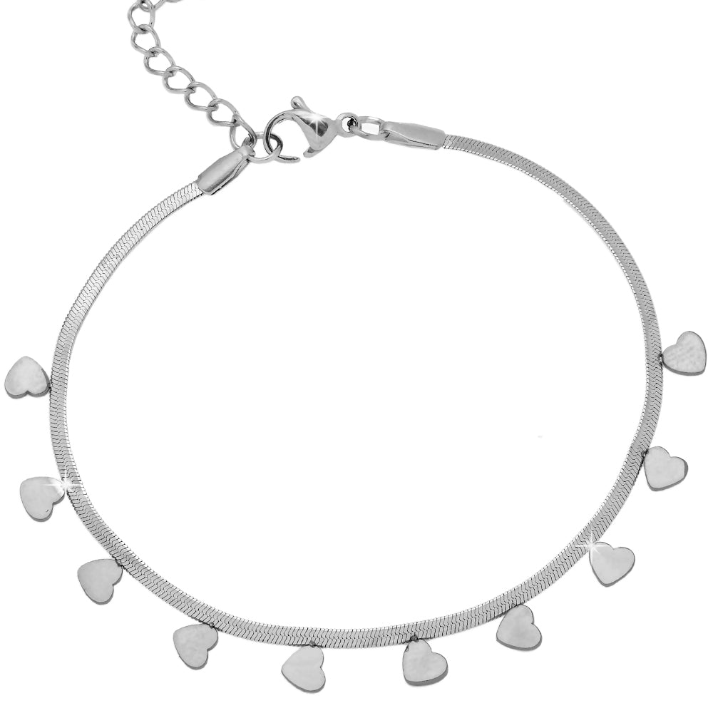 Bracciale in acciaio con catena Piattina colore silver - Cuori -Beloved_gioielli