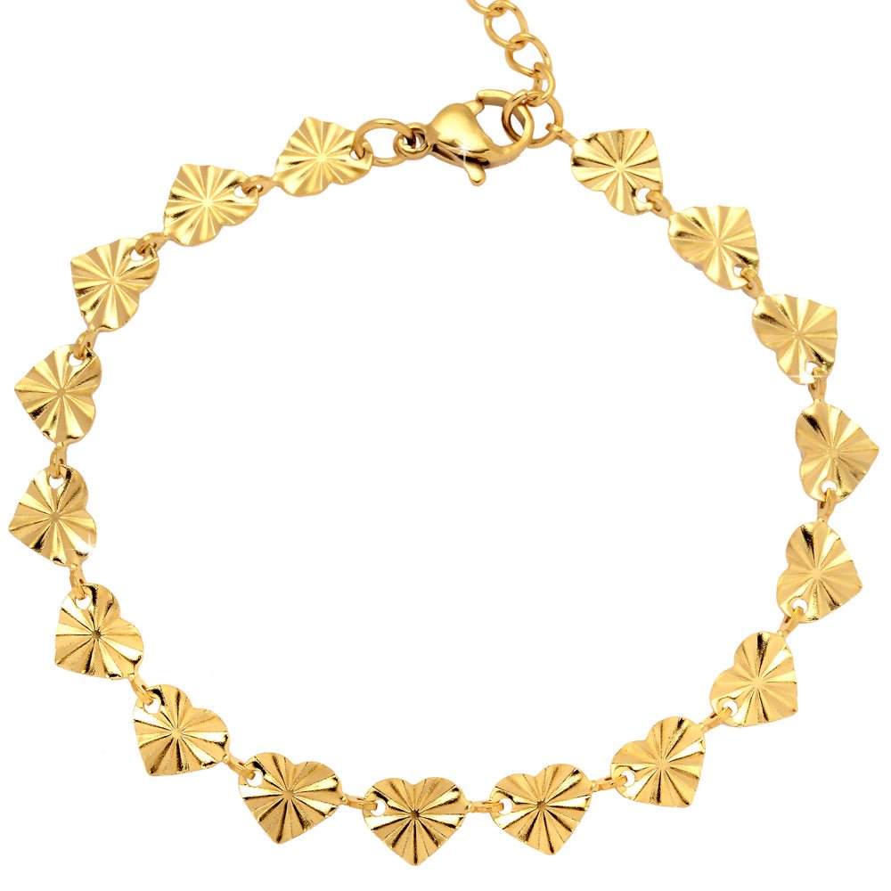 Bracciale in acciaio con charms in rilievo colore gold - Cuori -Beloved_gioielli