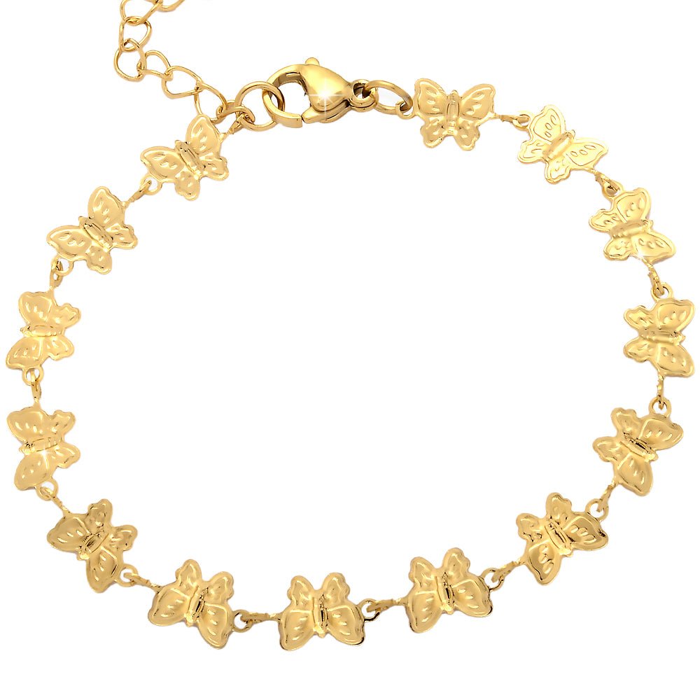 Bracciale in acciaio con charms in rilievo colore gold - Farfalle -Beloved_gioielli