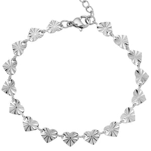 Bracciale in acciaio con charms in rilievo colore silver - Cuori -Beloved_gioielli