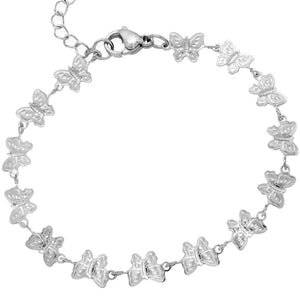 Bracciale in acciaio con charms in rilievo colore silver - Farfalle -Beloved_gioielli
