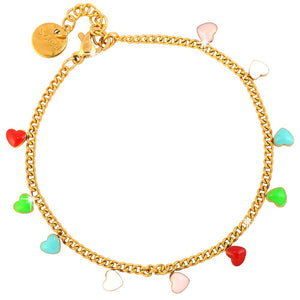 Bracciale in acciaio con charms pendenti smaltati - Gold Cuori -Beloved_gioielli