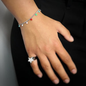 Bracciale in acciaio con charms pendenti smaltati - Silver Cuori -Beloved_gioielli