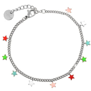 Bracciale in acciaio con charms pendenti smaltati - Silver Stelle -Beloved_gioielli