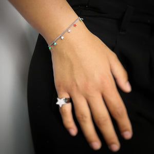 Bracciale in acciaio con charms pendenti smaltati - Silver Stelle -Beloved_gioielli