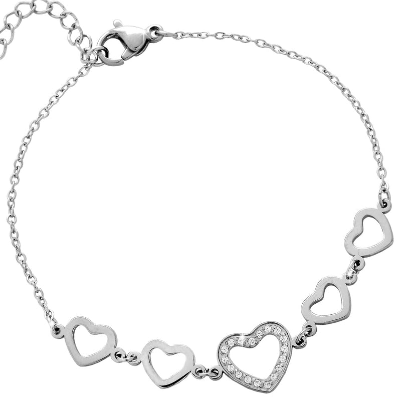 Bracciale in Acciaio con Cuore a Cornice e Cristalli Silver -Beloved_gioielli