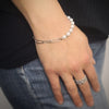 Bracciale in acciaio con fila di Perle tonde bianche e catenina lavorata Silver -Beloved_gioielli