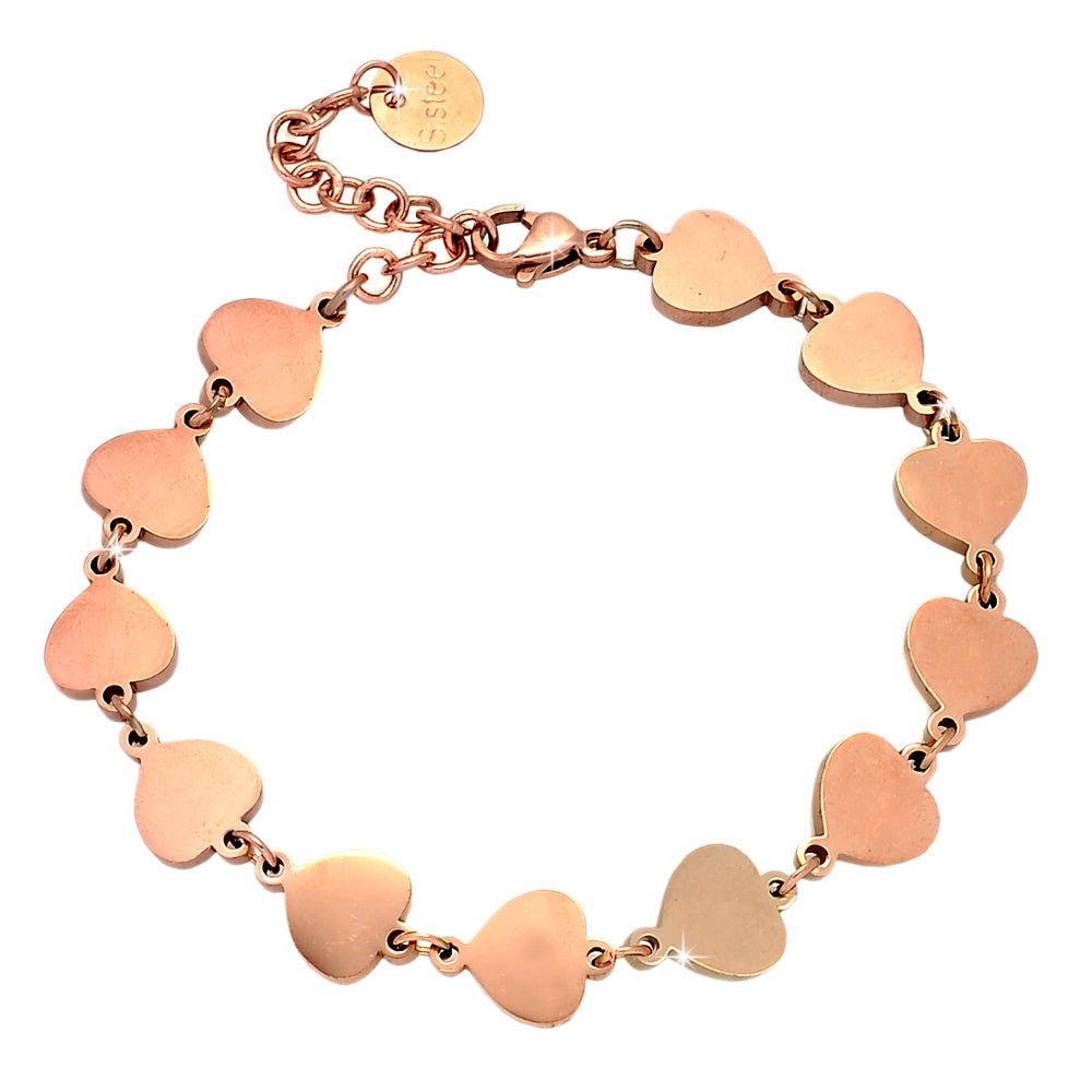 Bracciale in acciaio con giro di charms rose gold - Cuori -Beloved_gioielli