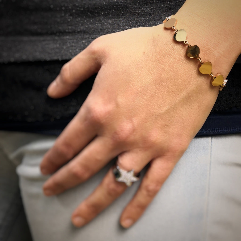 Bracciale in acciaio con giro di charms rose gold - Cuori -Beloved_gioielli