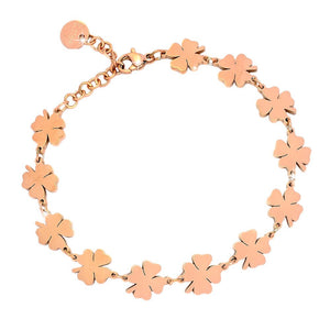 Bracciale in acciaio con giro di charms rose gold - Quadrifogli -Beloved_gioielli