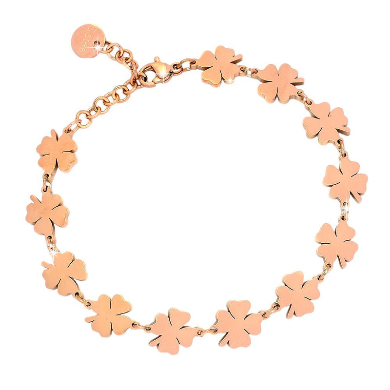 Bracciale in acciaio con giro di charms rose gold - Quadrifogli -Beloved_gioielli