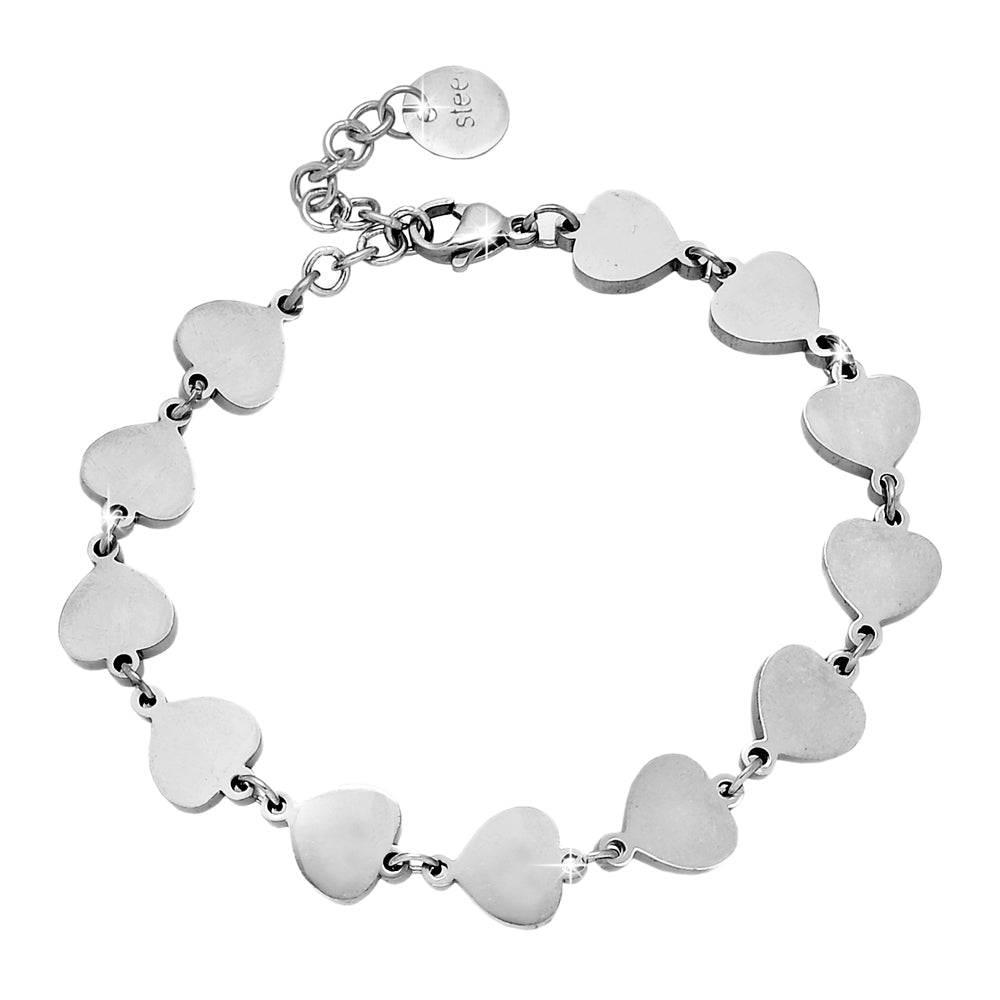 Bracciale in acciaio con giro di charms silver - Cuori -Beloved_gioielli